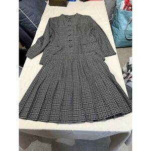 Vintage Ellen Fig Made In USA Plaid Women's Suit Pleated School Girl Skirt Sz 14